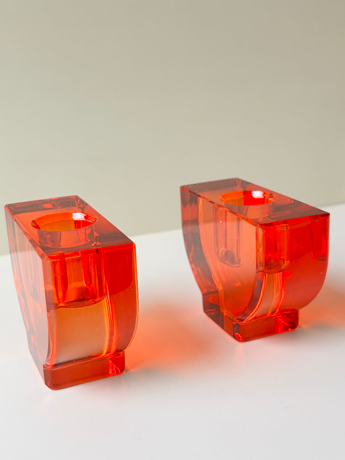 Retro Red Glass Candle Holder Set