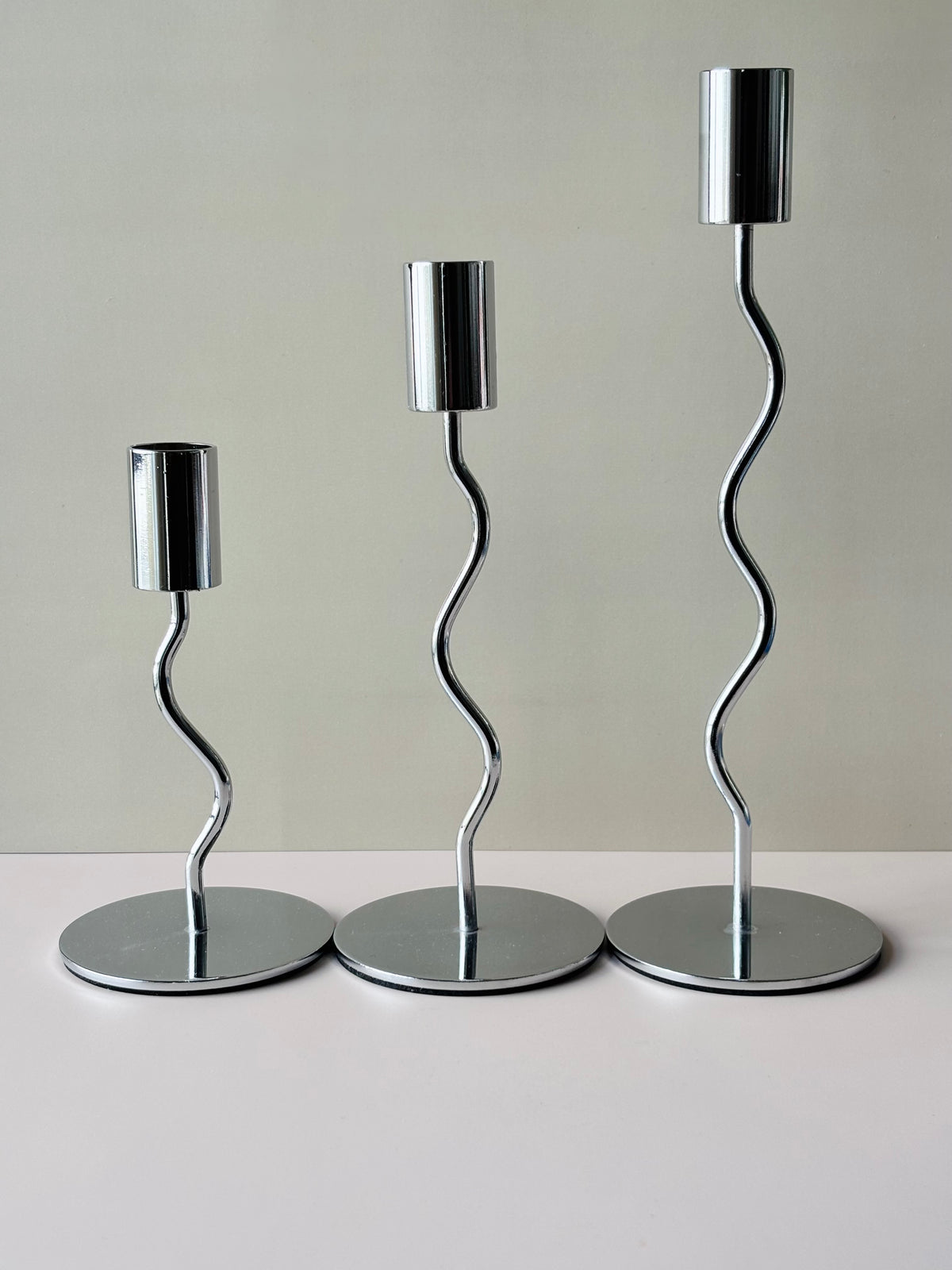 Wavy Chrome Taper Candle Holder Set