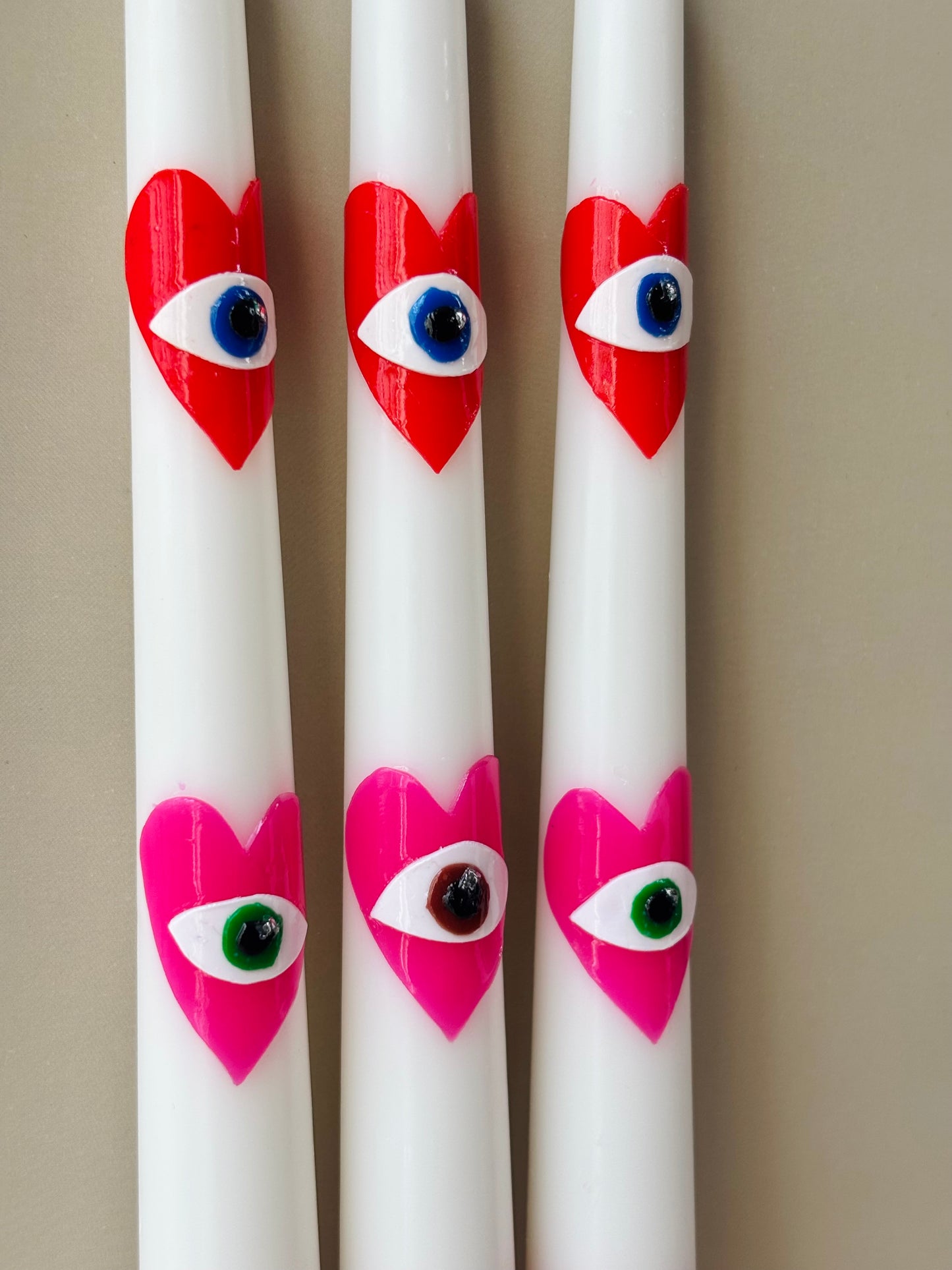 Evil Eye Taper Candle - Pink and Red