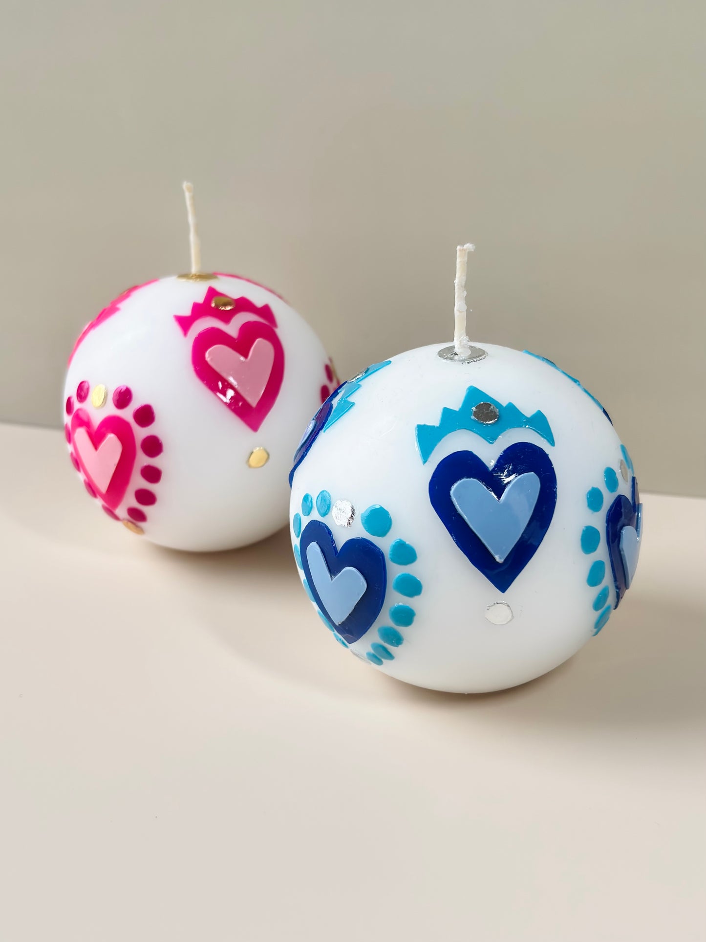Heart Ball Candle Gift Set - Hand-Decorated Candles (Set of 2)