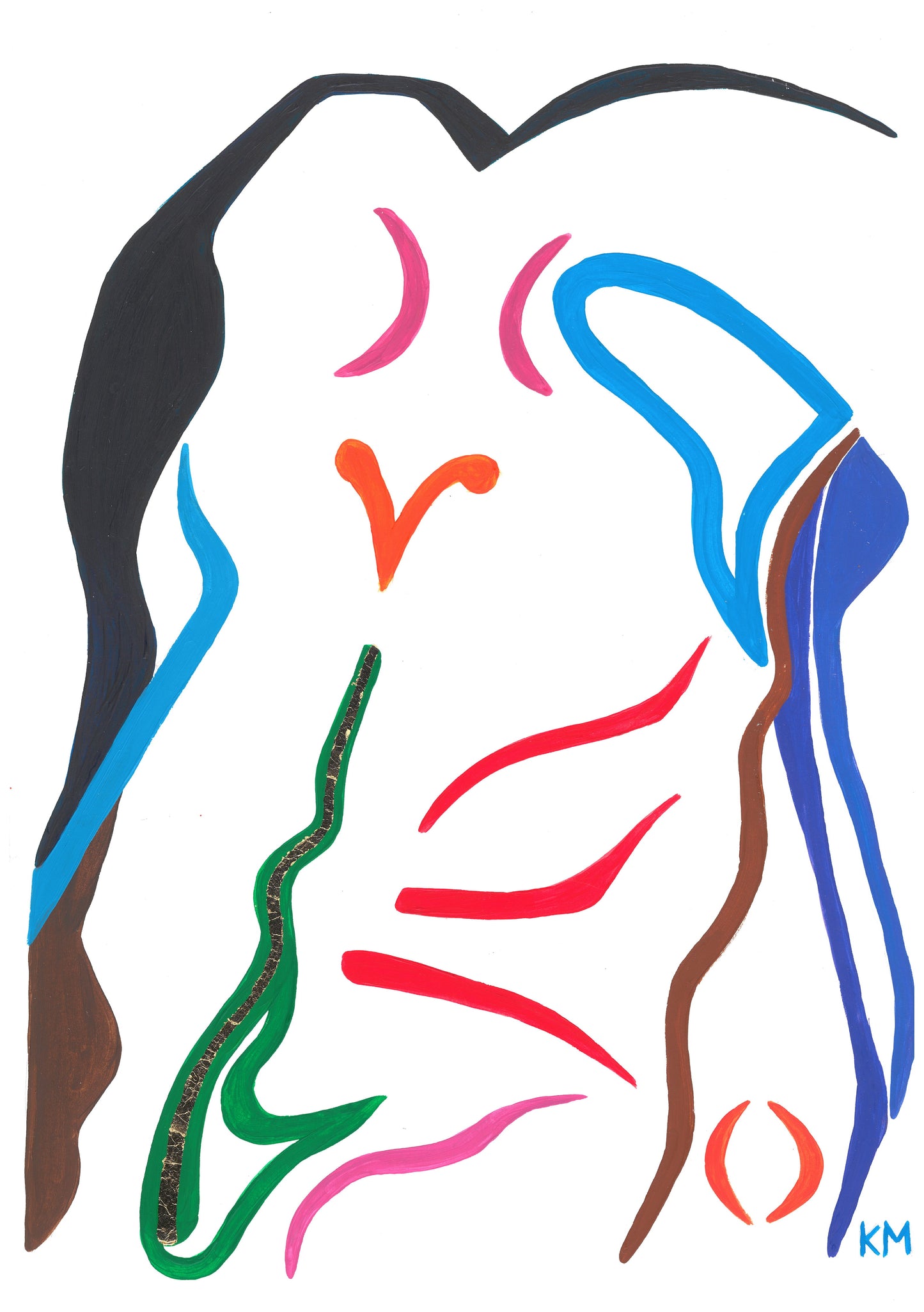 Downwards - Abstract Art with Graphic Lines and Gold (A3)