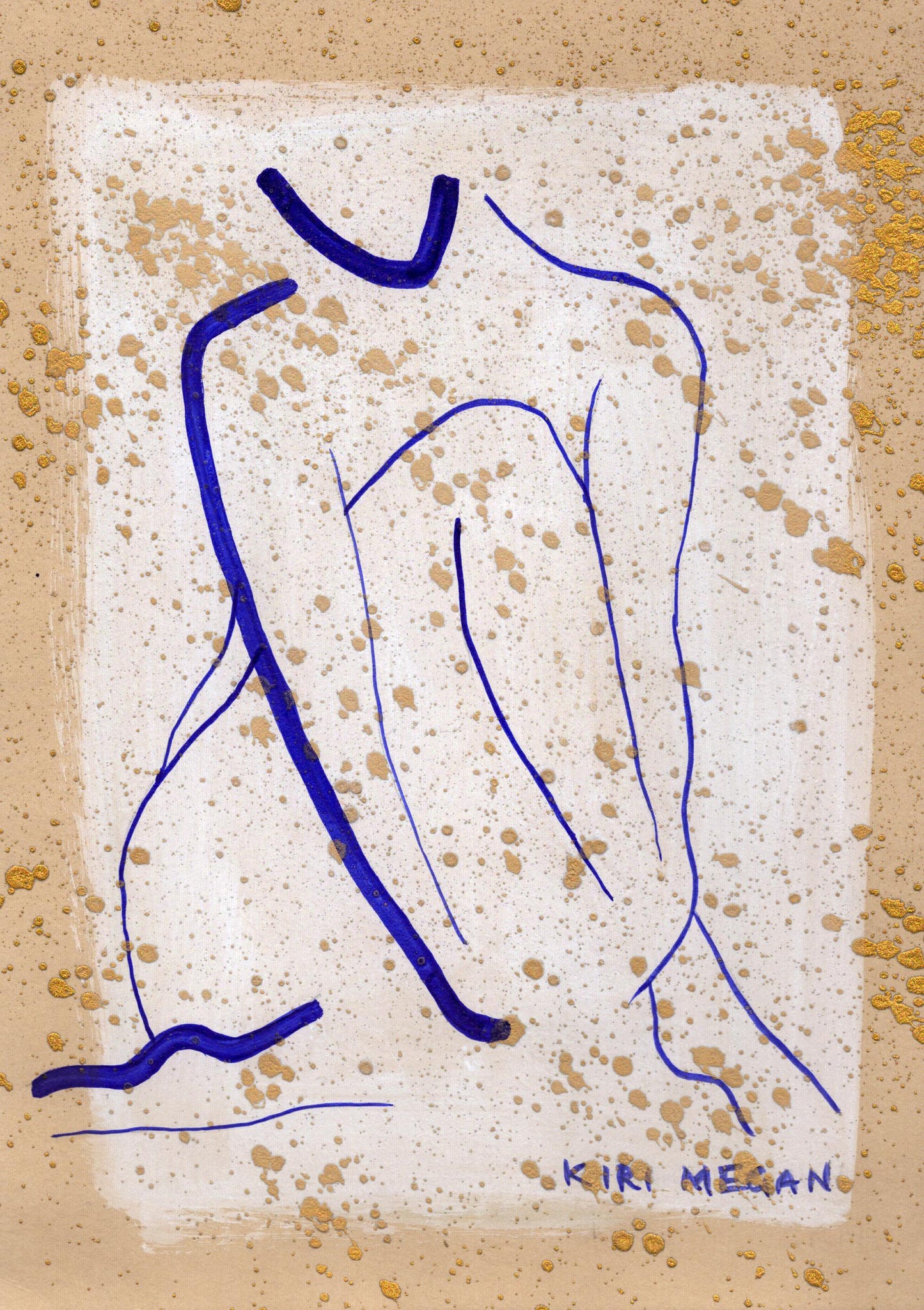 Powder V – Blue Ink and Gold Mixed-Media Art (A5)