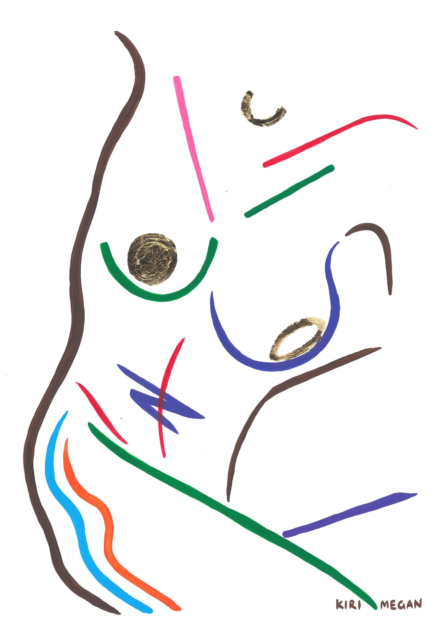 Flood – Abstract Figurative Artwork in Acrylic and Gold (A3)