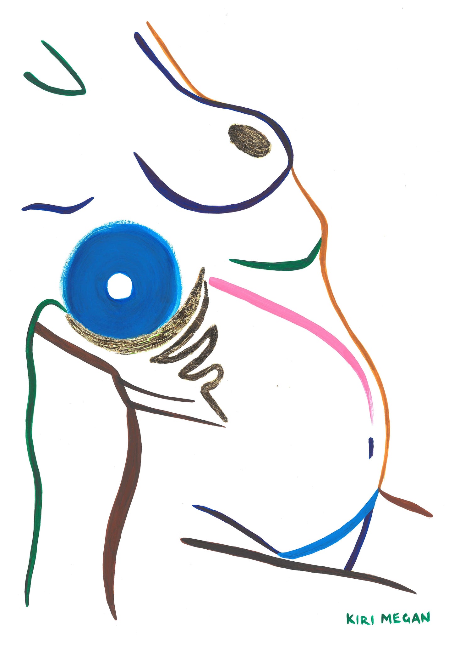 Neptune – Abstract Figurative Artwork in Acrylic and Gold Leaf (A3)