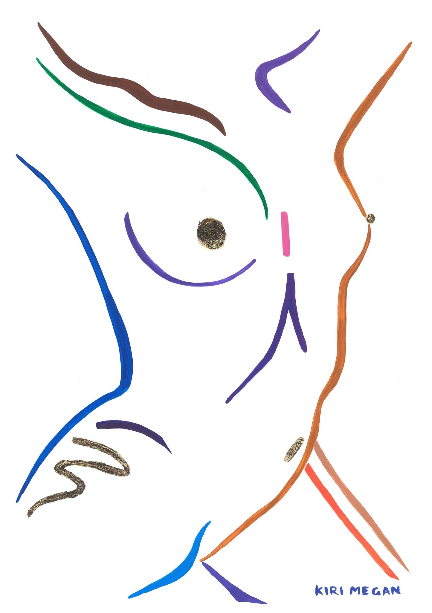 Star – Contemporary Figurative Artwork with Gold Leaf Scribble (A3)