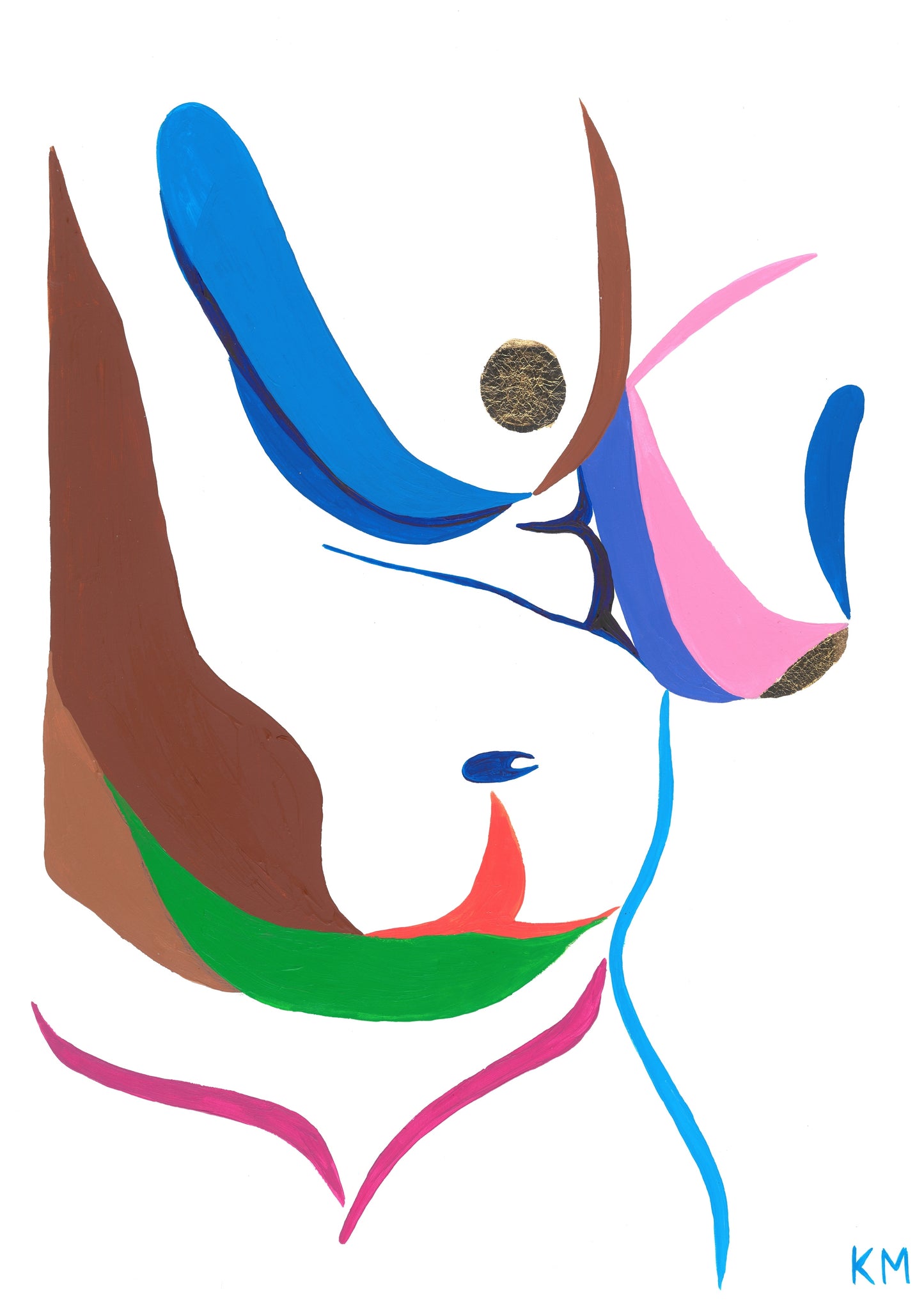 Warrior - Graphic Figurative Painting with Gold Leaf Details (A3)