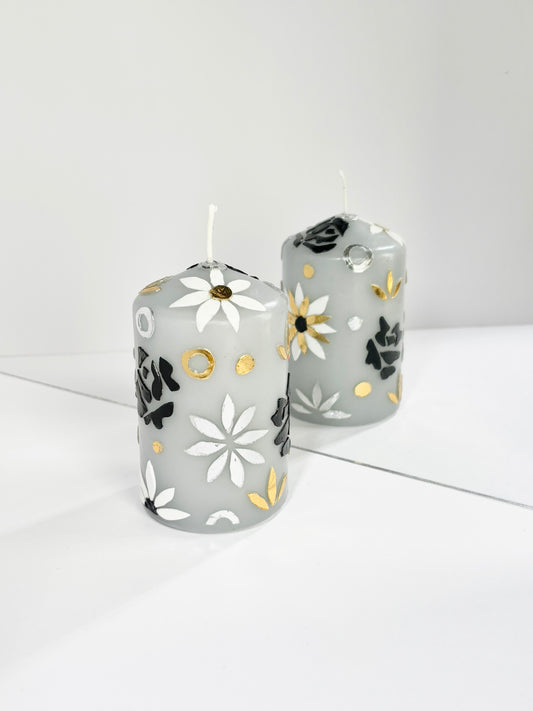 Midnight Rose Pillar Candle – Grey