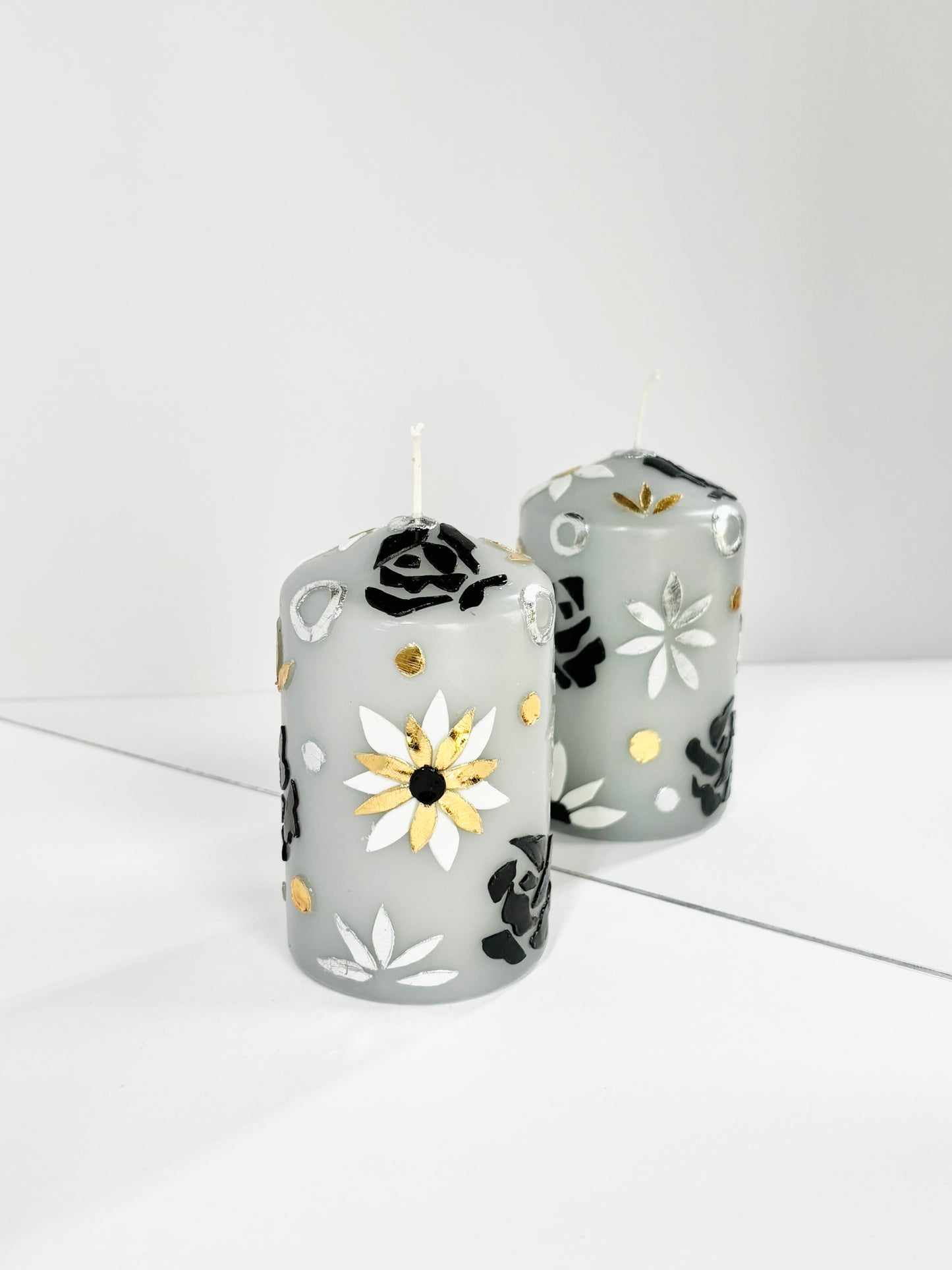 Midnight Rose Pillar Candle – Grey