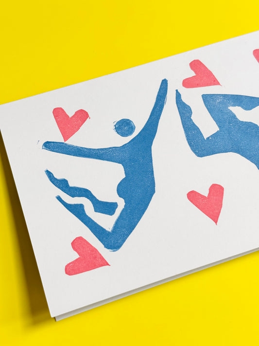 Head Over Heels - Linocut Greeting Card