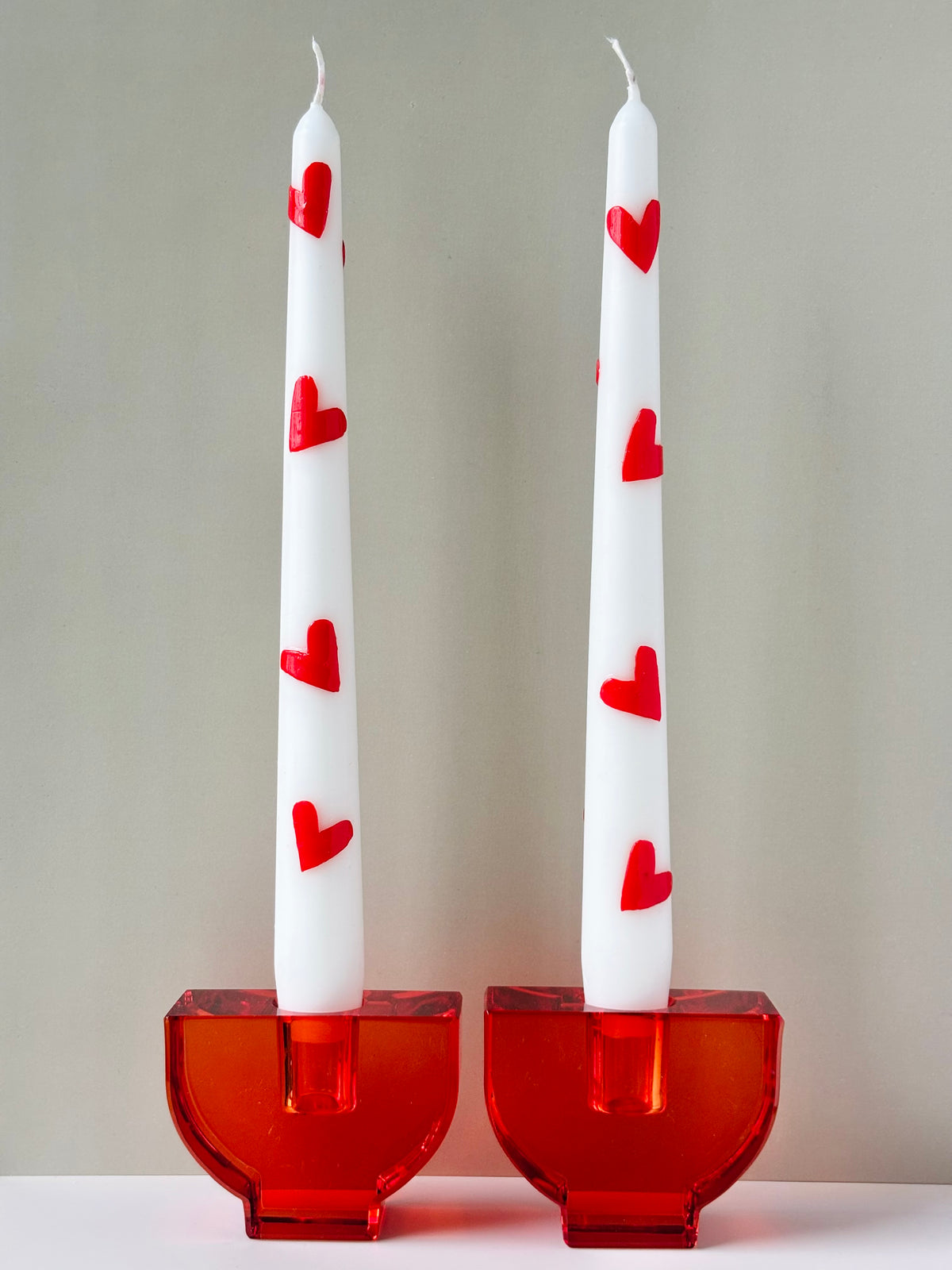 Retro Red Glass Candle Holder Set