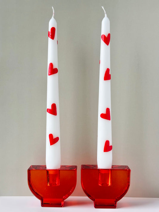 Retro Red Glass Candle Holder Set