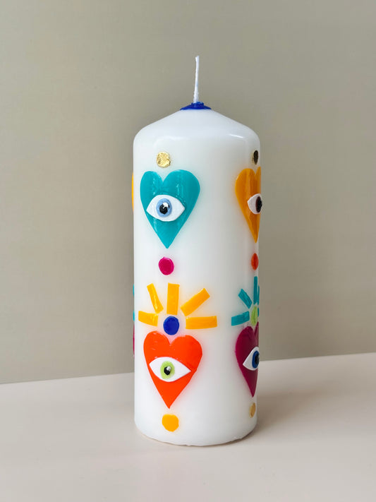 Evil Eye & Sacred Heart Pillar Candle – Fiesta
