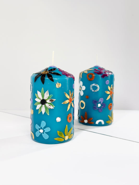 Eve’s Garden Pillar Candle – Turquoise
