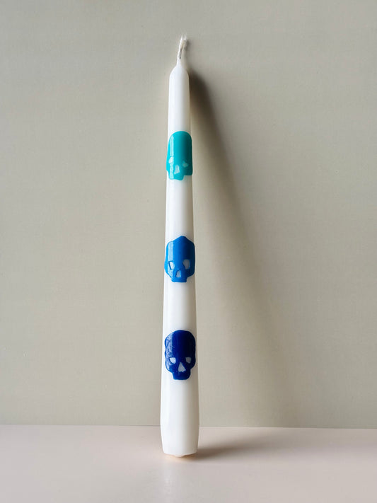 Memento Skull Taper Candle – Blue