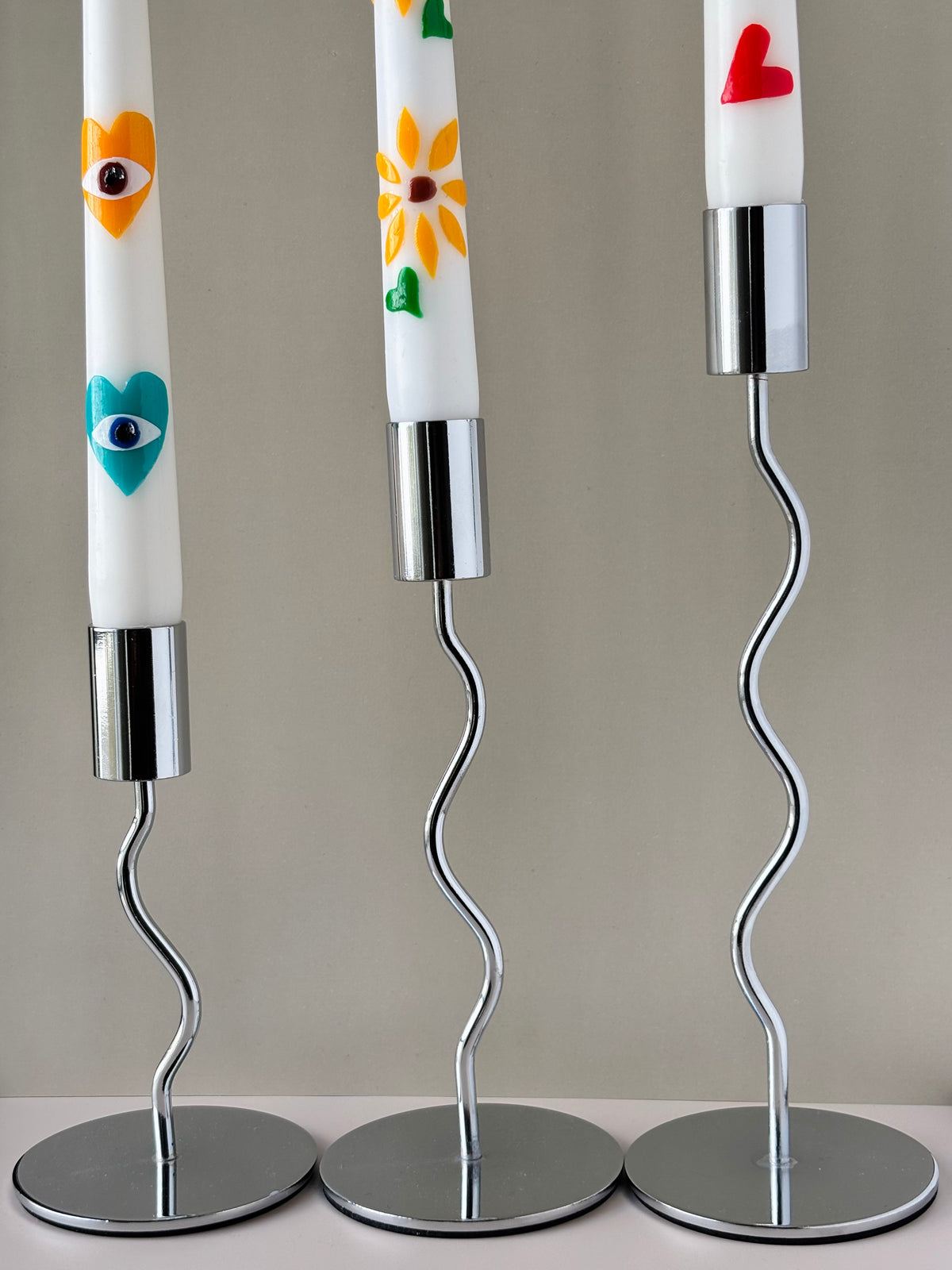 Wavy Chrome Taper Candle Holder Set