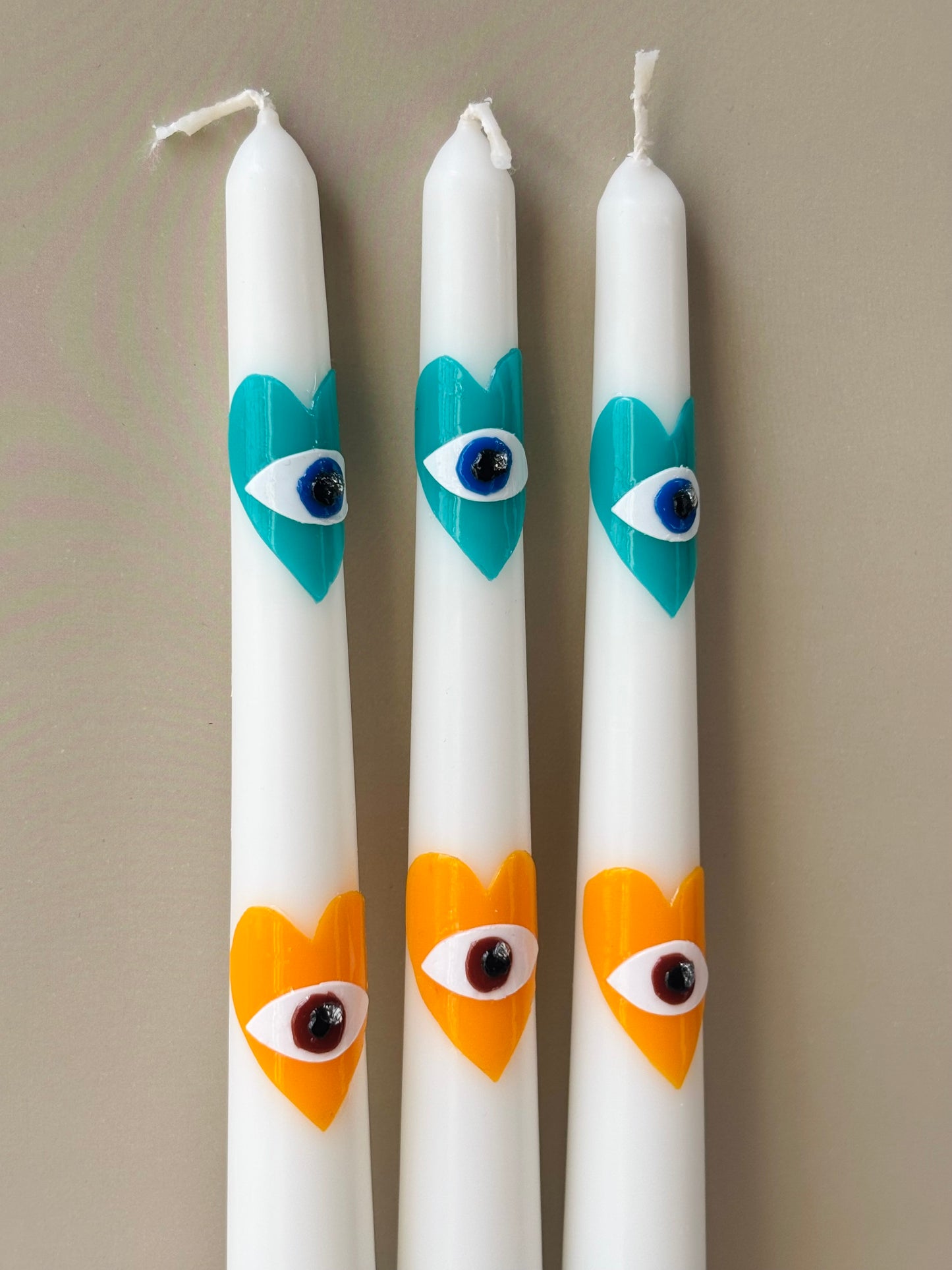 Evil Eye Taper Candle - Turquoise and Yellow