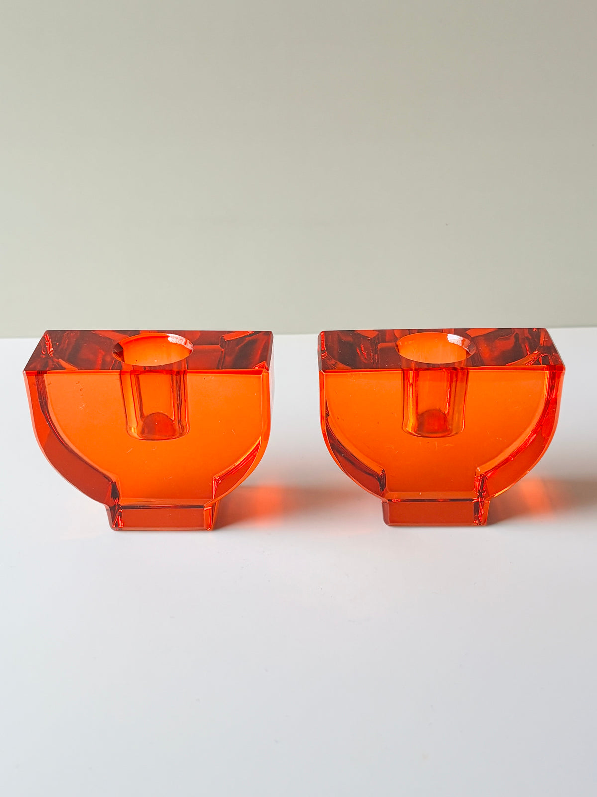 Retro Red Glass Candle Holder Set