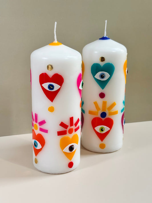 Evil Eye & Sacred Heart Pillar Candle Gift Set