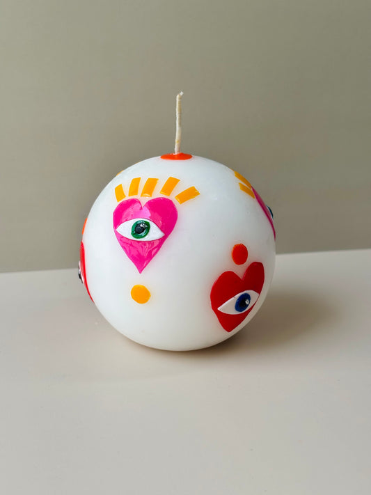 Mystic Hearts Ball Candle - Pink and Red