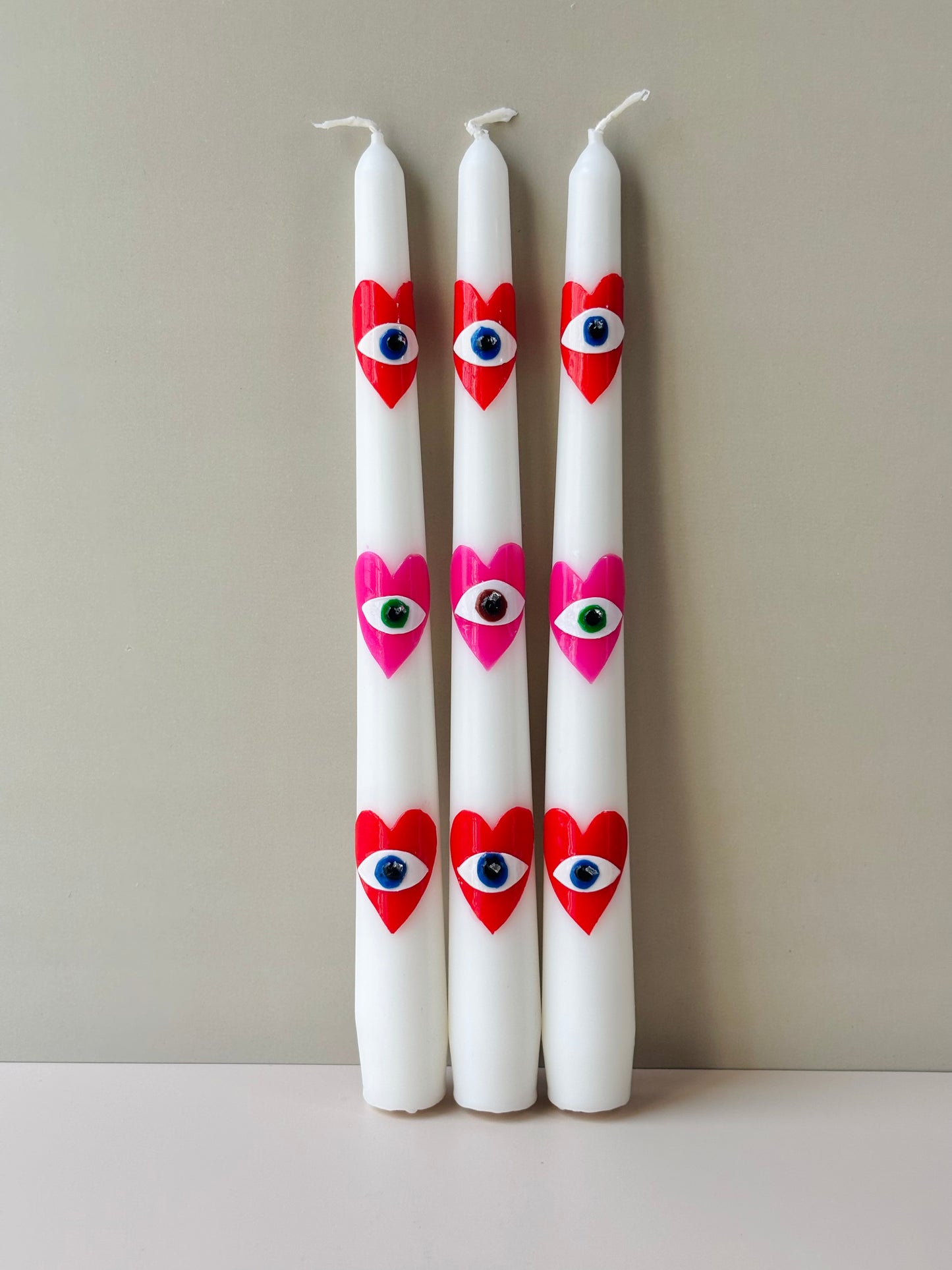 Evil Eye Taper Candle - Pink and Red