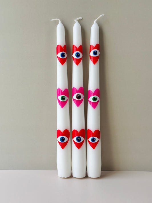 Evil Eye Taper Candle - Pink and Red