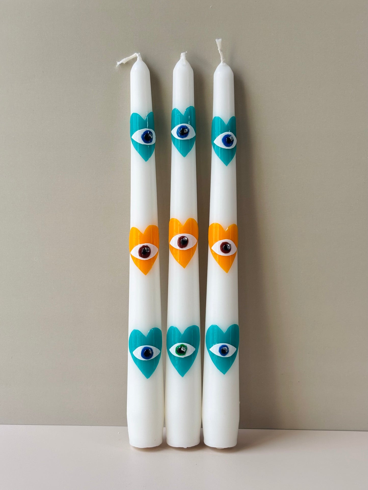 Evil Eye Taper Candle - Turquoise and Yellow