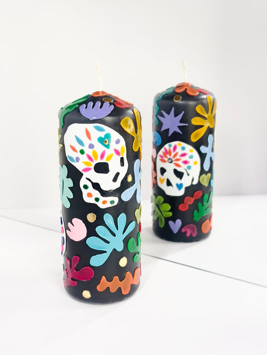 Tropical Skull Pillar Candle – Multicolour