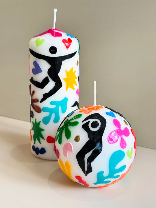 Multicoloured Butterfly Design Hand Decorated Pillar Candle – 8x6cm, Unscented, Small, Unbranded, China