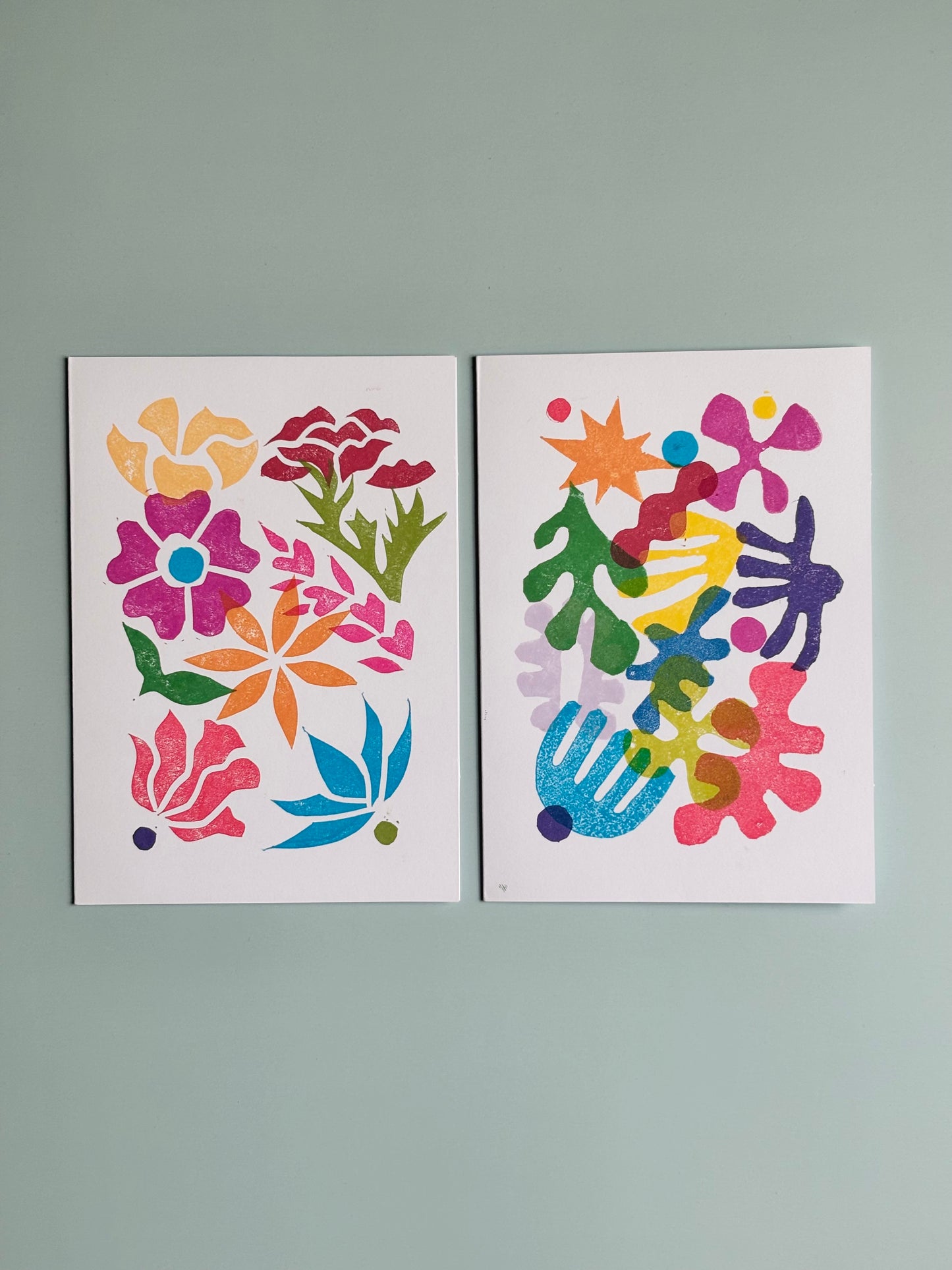 Linocut Card Duo Set – Matching Art Greeting Cards