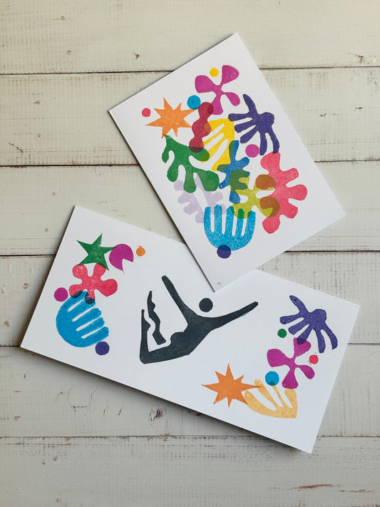 Handmade Linocut Card Pair – Artistic Greeting Bundle
