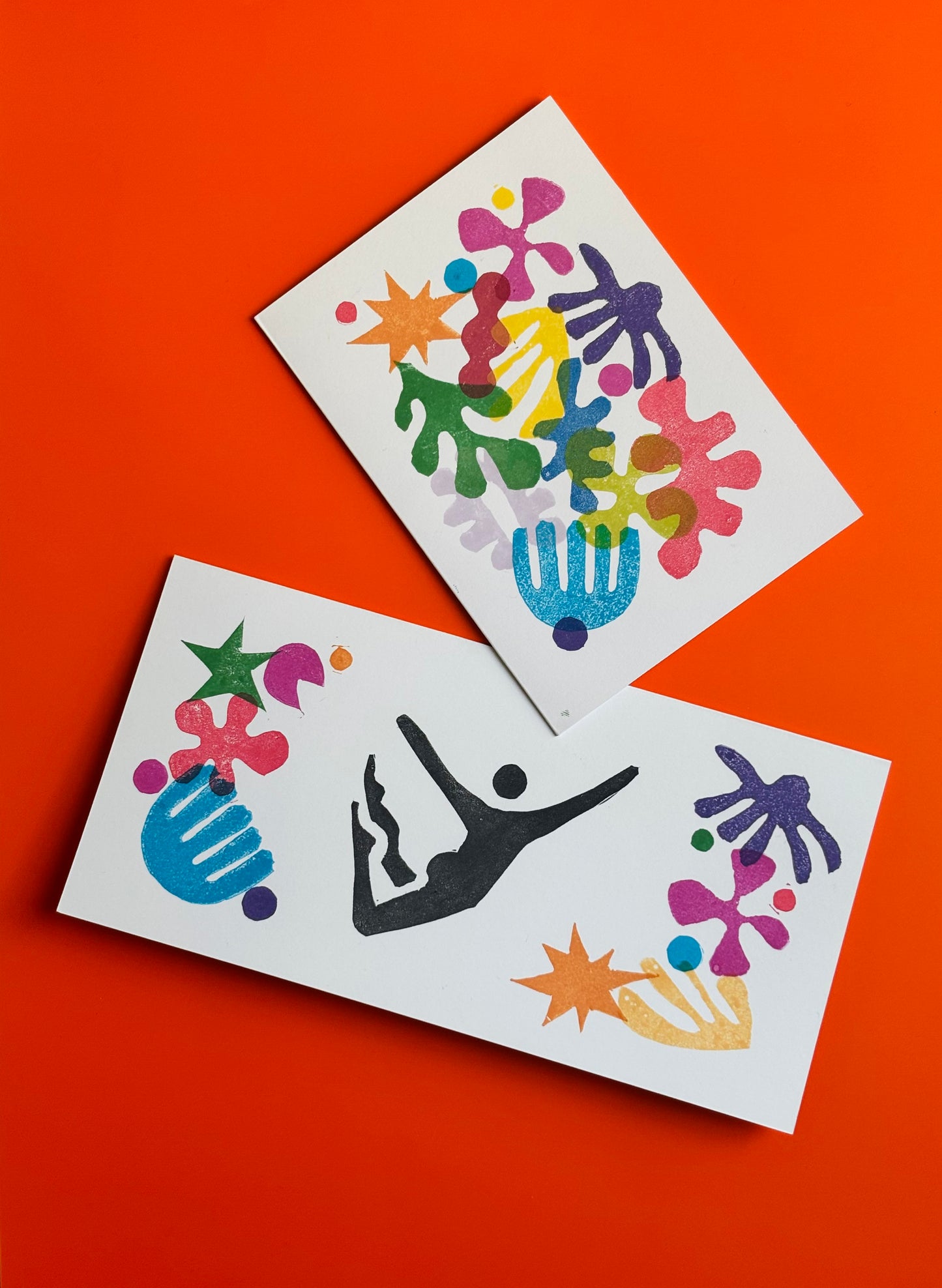 Handmade Linocut Card Pair – Artistic Greeting Bundle