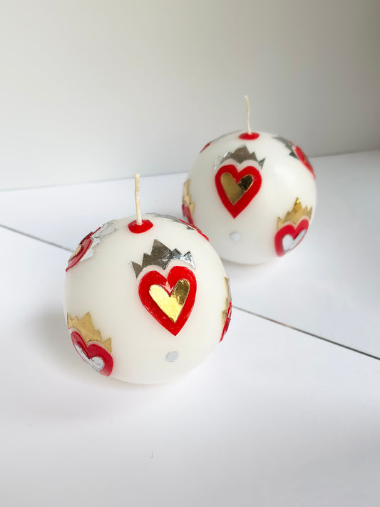 Majestic Hearts Ball Candle - Red & Metallic