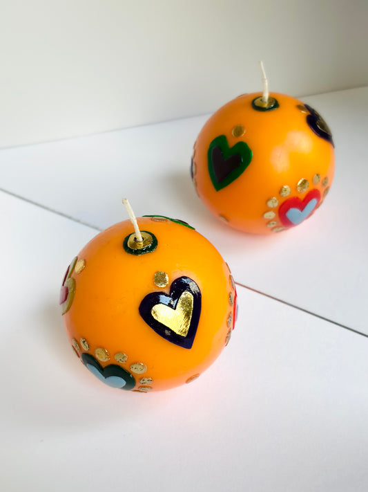Citrus Hearts Ball Candle - Orange