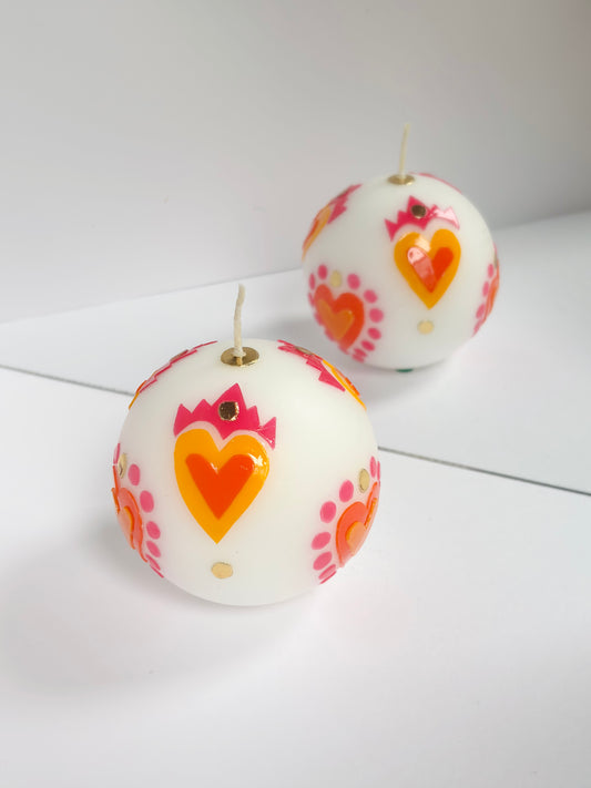 Flame Hearts Ball Candle - Pink and Orange