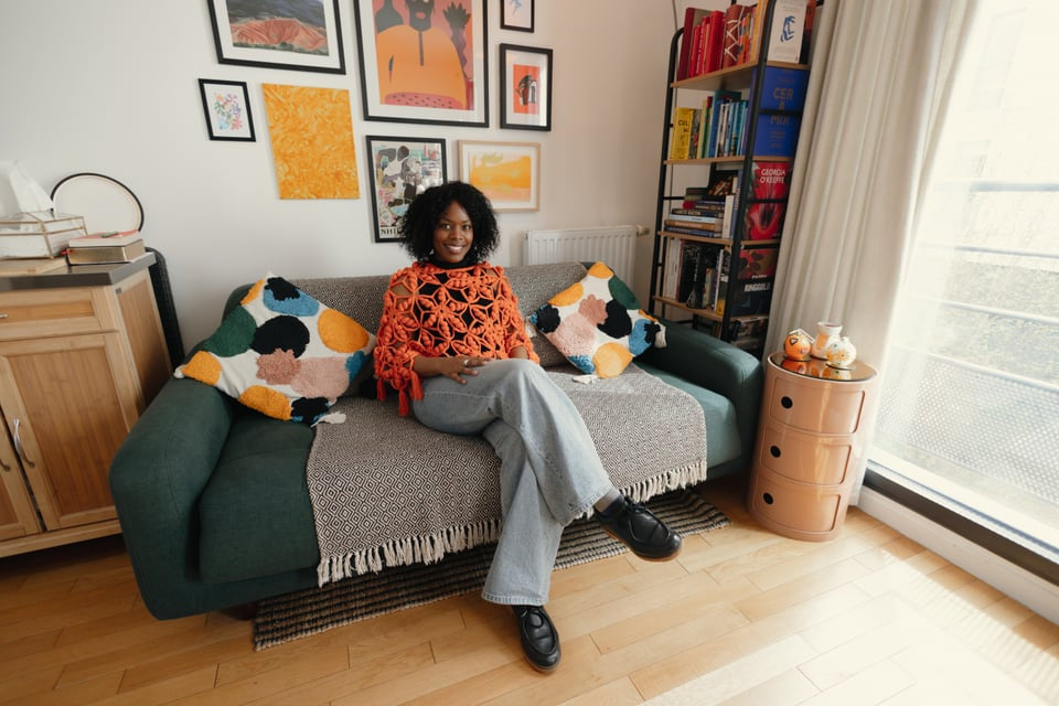 Load video: Artist Kiri Megan shows her Paris home studio filled with hand-painted artworks, decorative candles and colourful interior details.