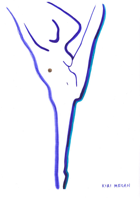 Blue Flame Dancer I - Dancer Pose Ink Painting (A3)