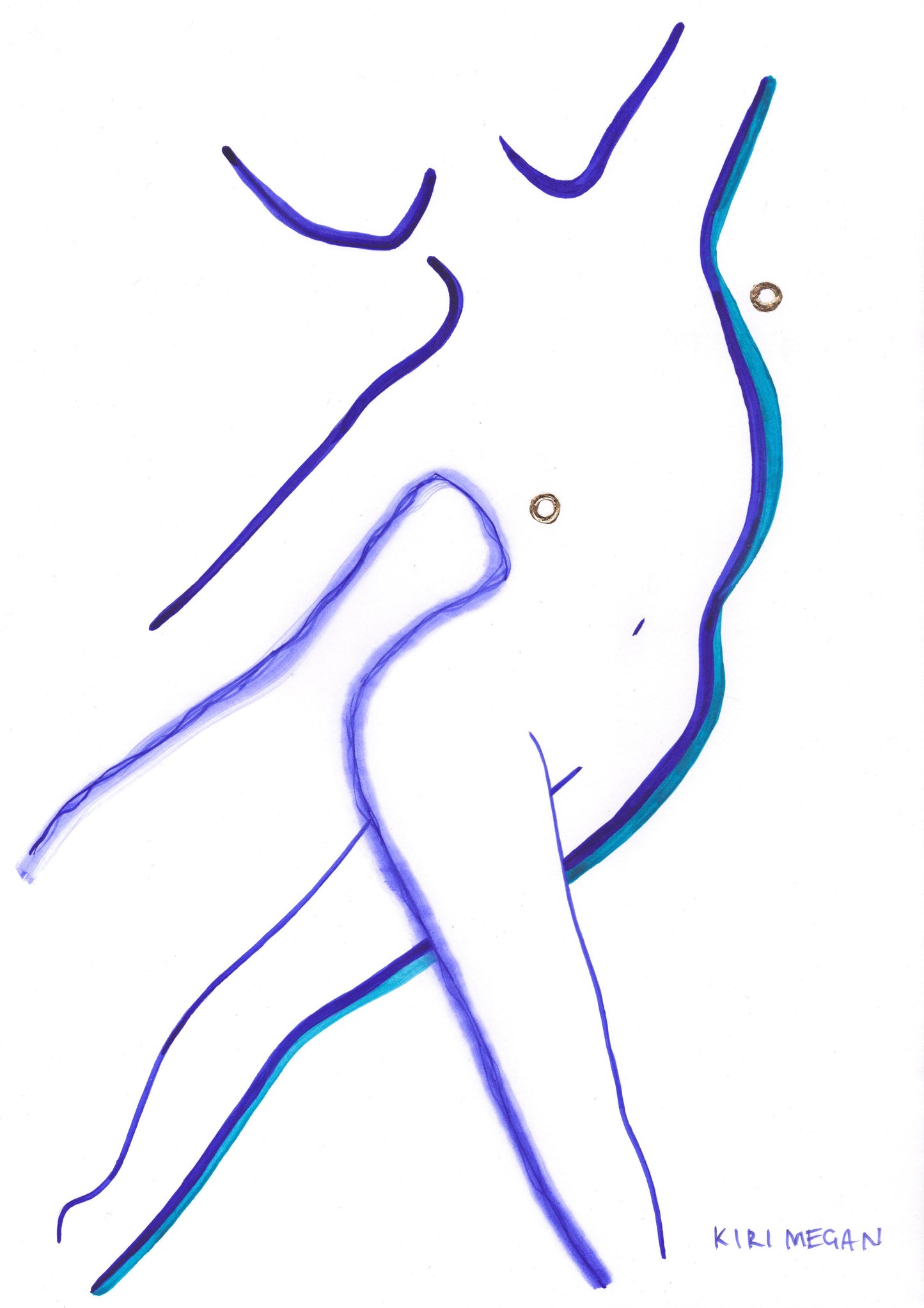 Blue Flame Dancer IV - Contemporary Dancer Figurative Art (A3)