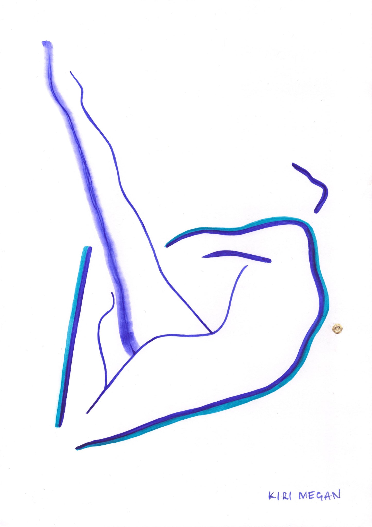 Blue Flame Dancer V - Dynamic Line Art Dancer (A3)