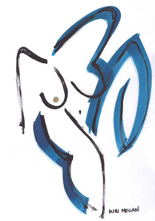 Combust I - Bold Abstract Life Drawing in Black and Blue (A4)