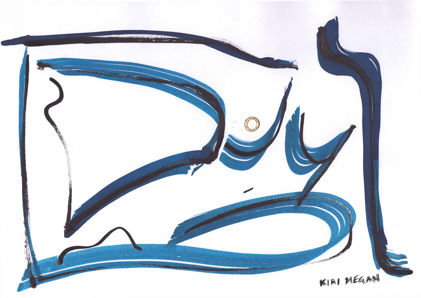 Combust III - Gestural Black and Blue Ink Mark Making (A4)