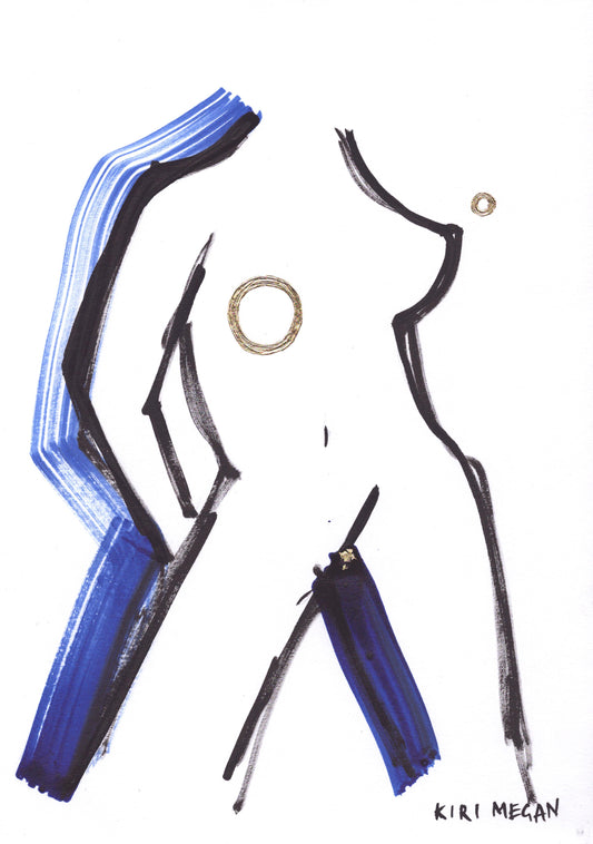 Combust IV - Dramatic Abstract Form with Blue Brushstrokes (A4)