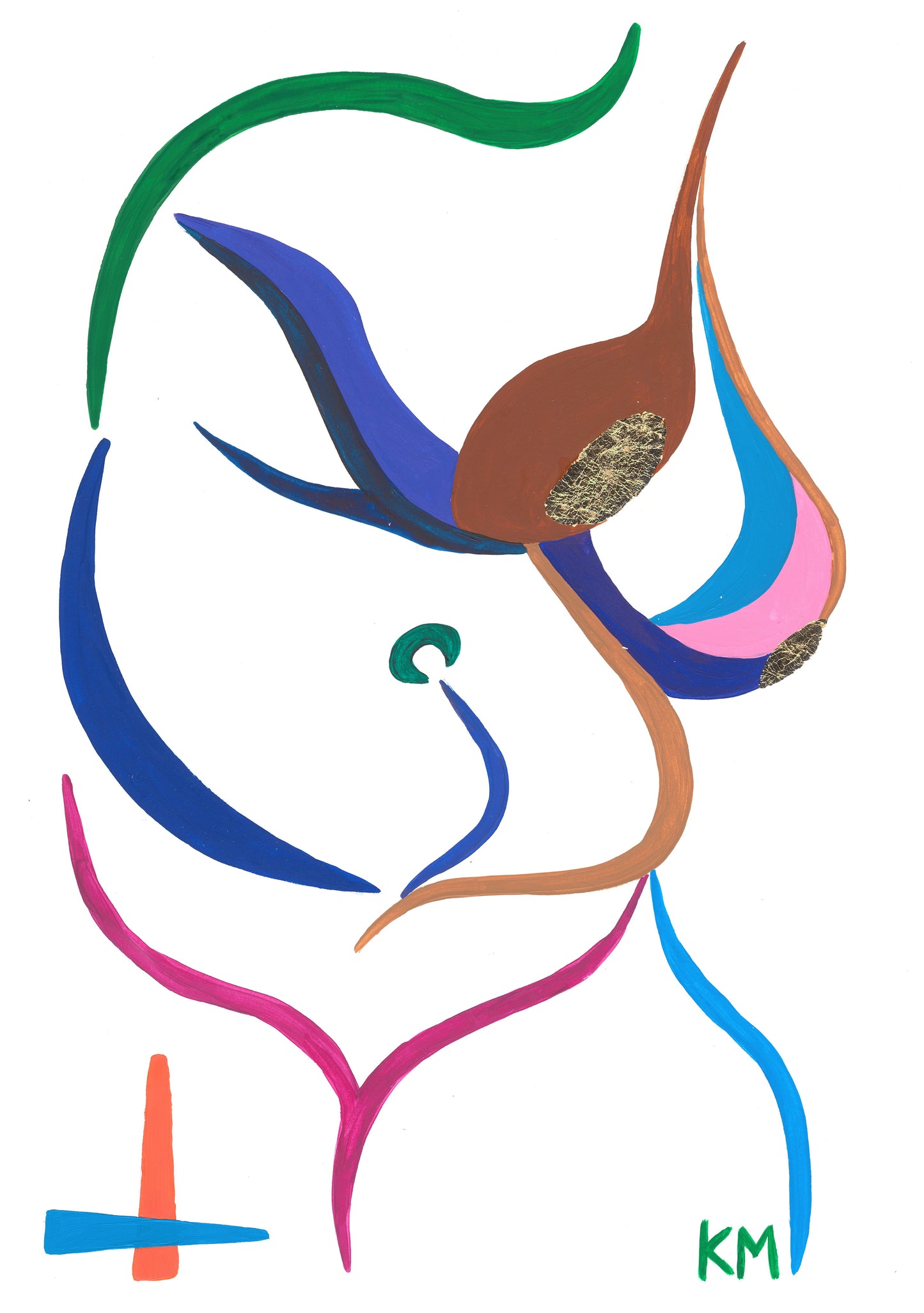 Pull - Contemporary Figurative Painting in Acrylic and Gold Leaf (A3)