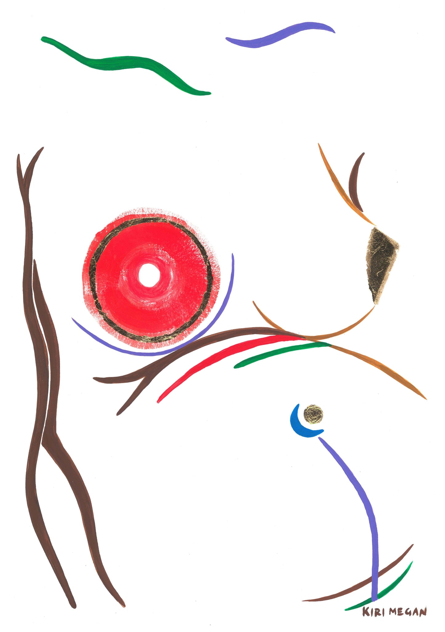 Ra – Figurative Painting with Gold Leaf and Moon Motif (A3)