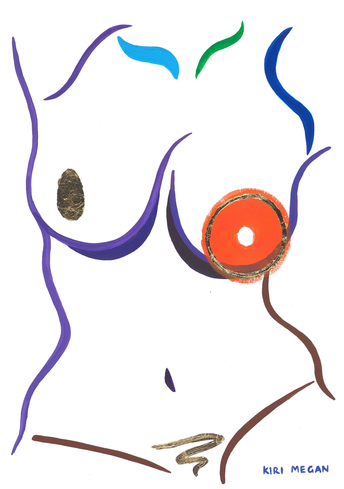 Saturn – Figurative Acrylic Painting with Gold Leaf Motifs (A3)